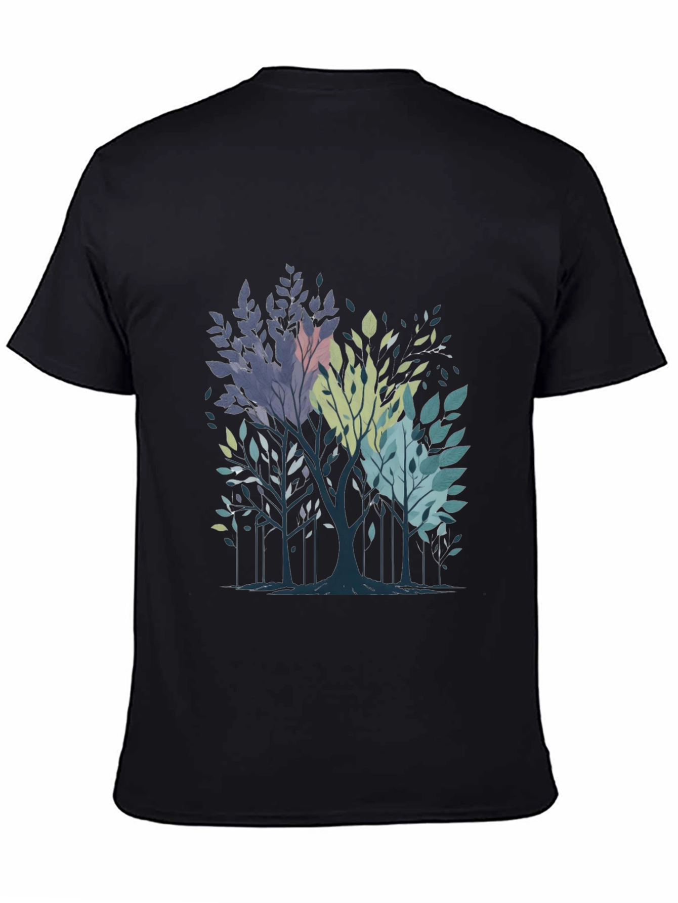 Abstract Trees Graphic Print Black T-Shirt