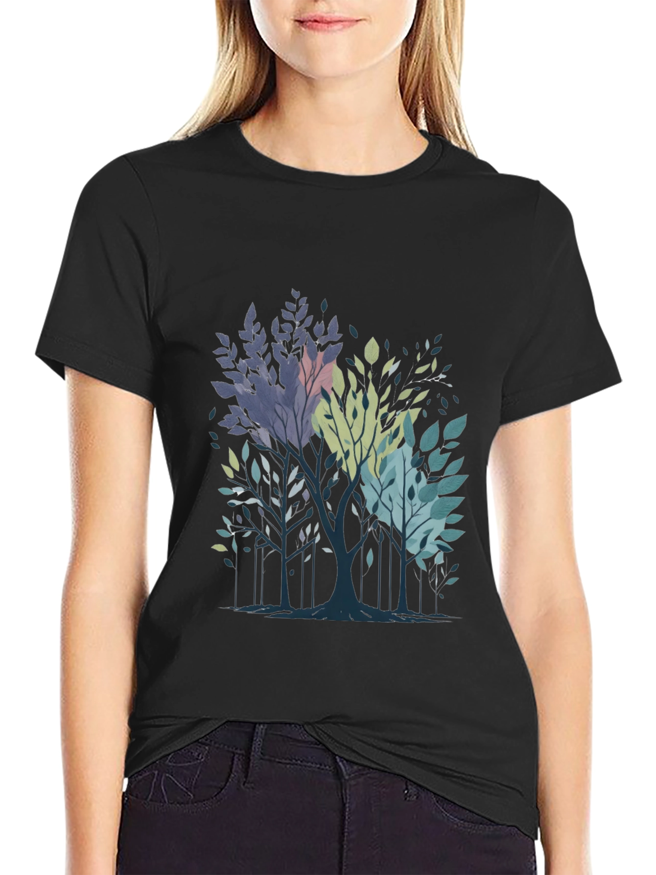 Abstract Trees Graphic Print Black T-Shirt
