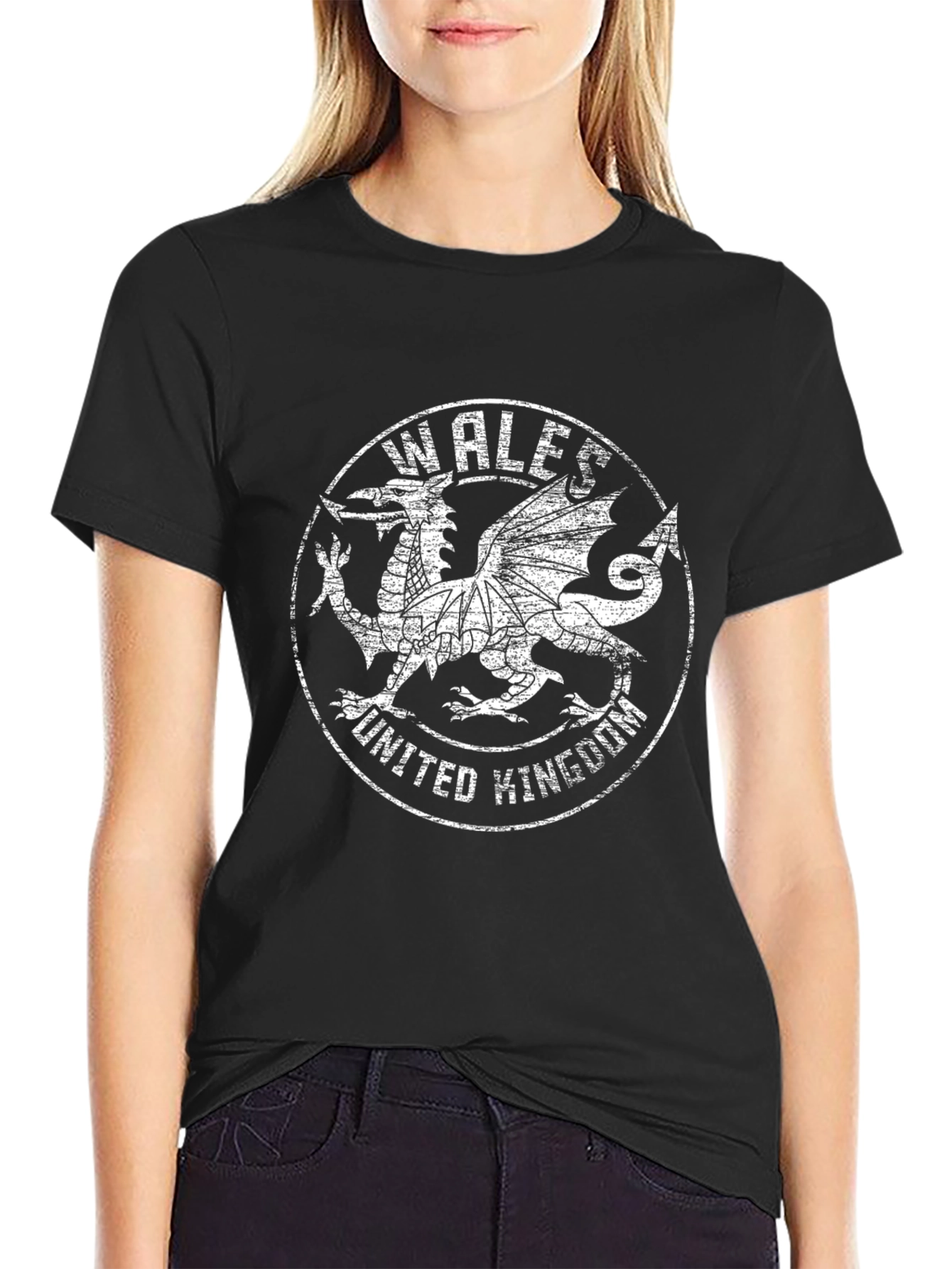 Wales Dragon UK Graphic Tee - Black Cotton T-Shirt