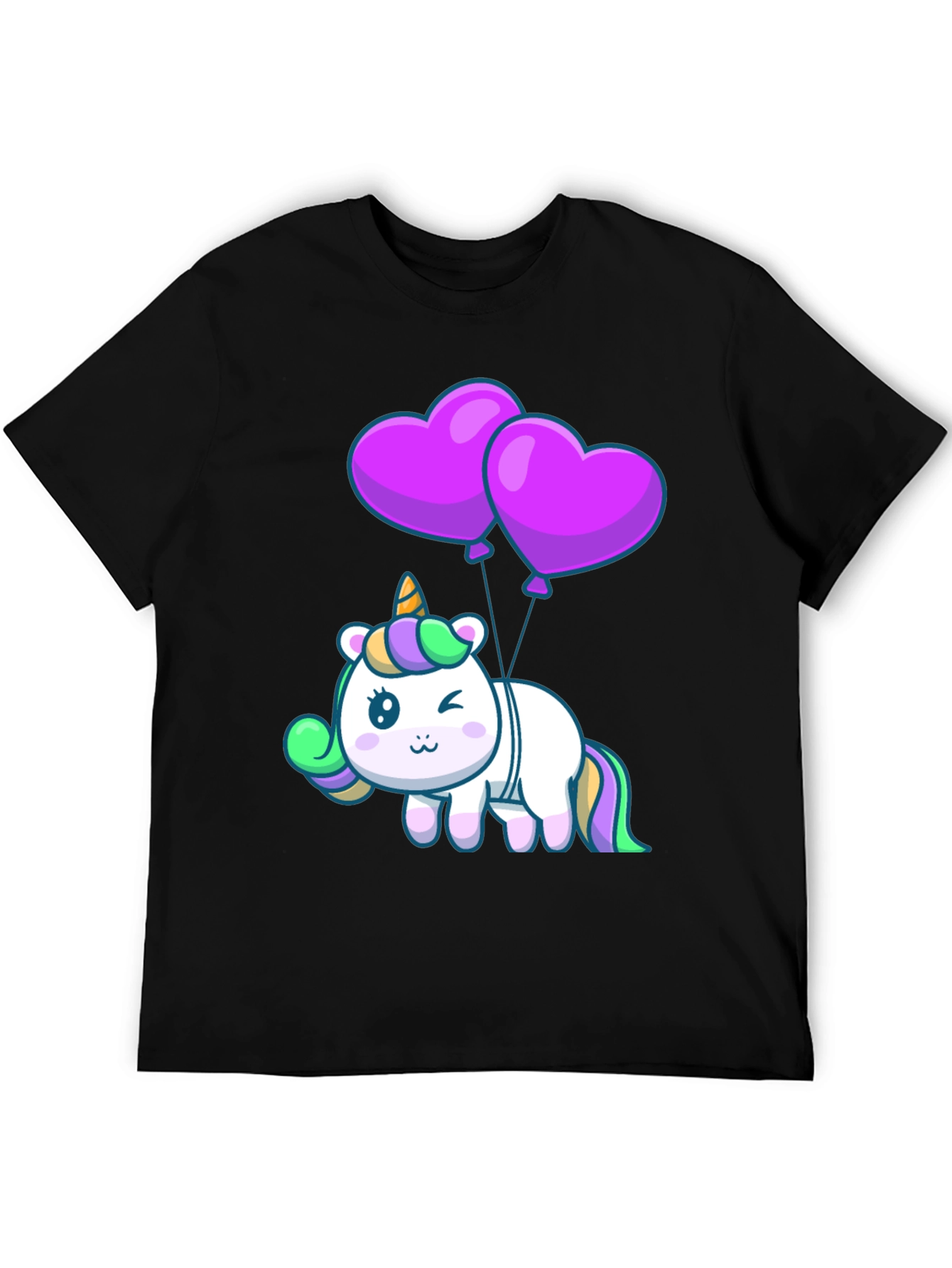 Unicorn Heart Balloons Graphic Tee - Black