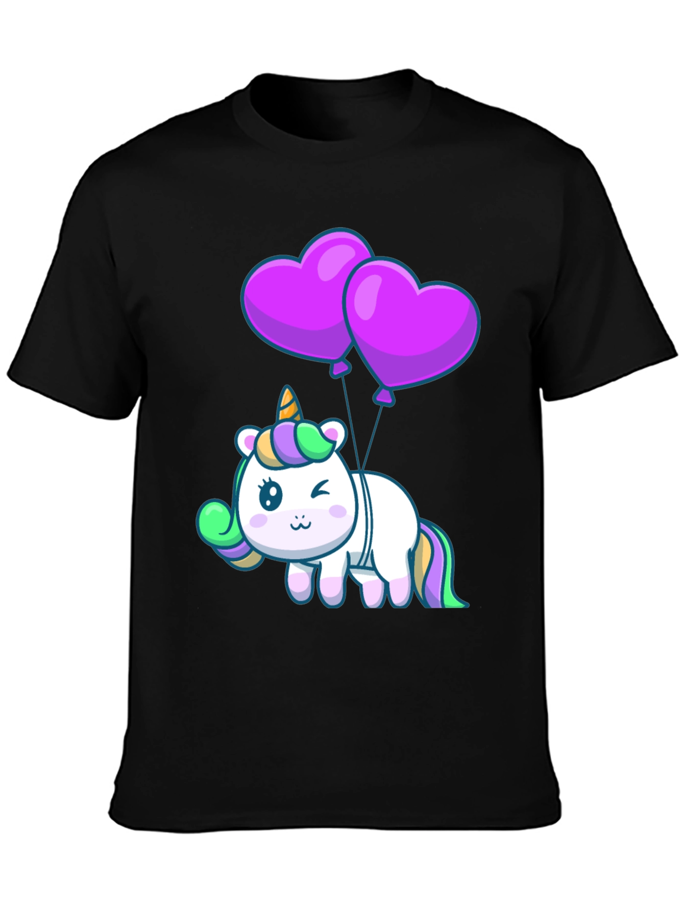 Unicorn Heart Balloons Graphic Tee - Black