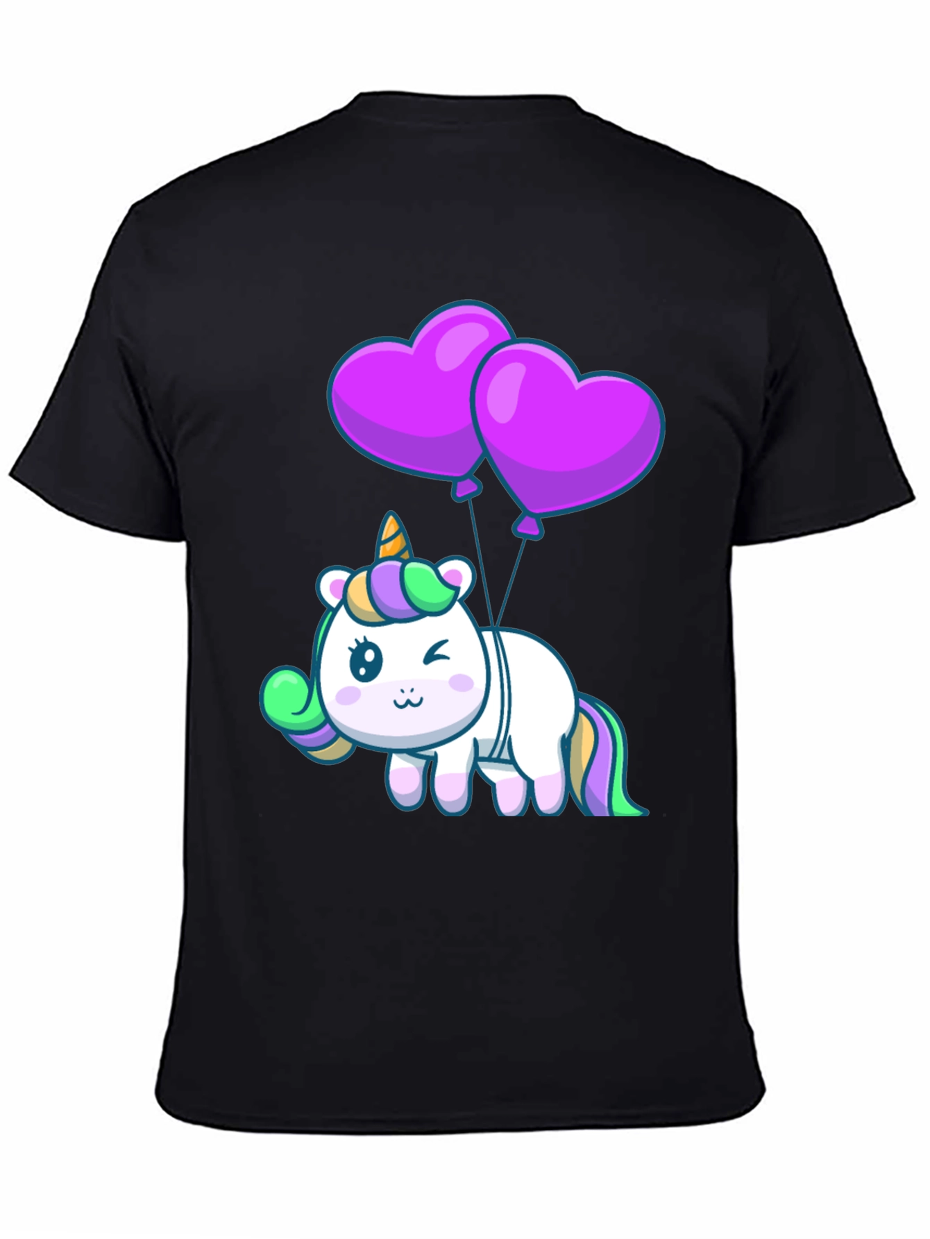Unicorn Heart Balloons Graphic Tee - Black