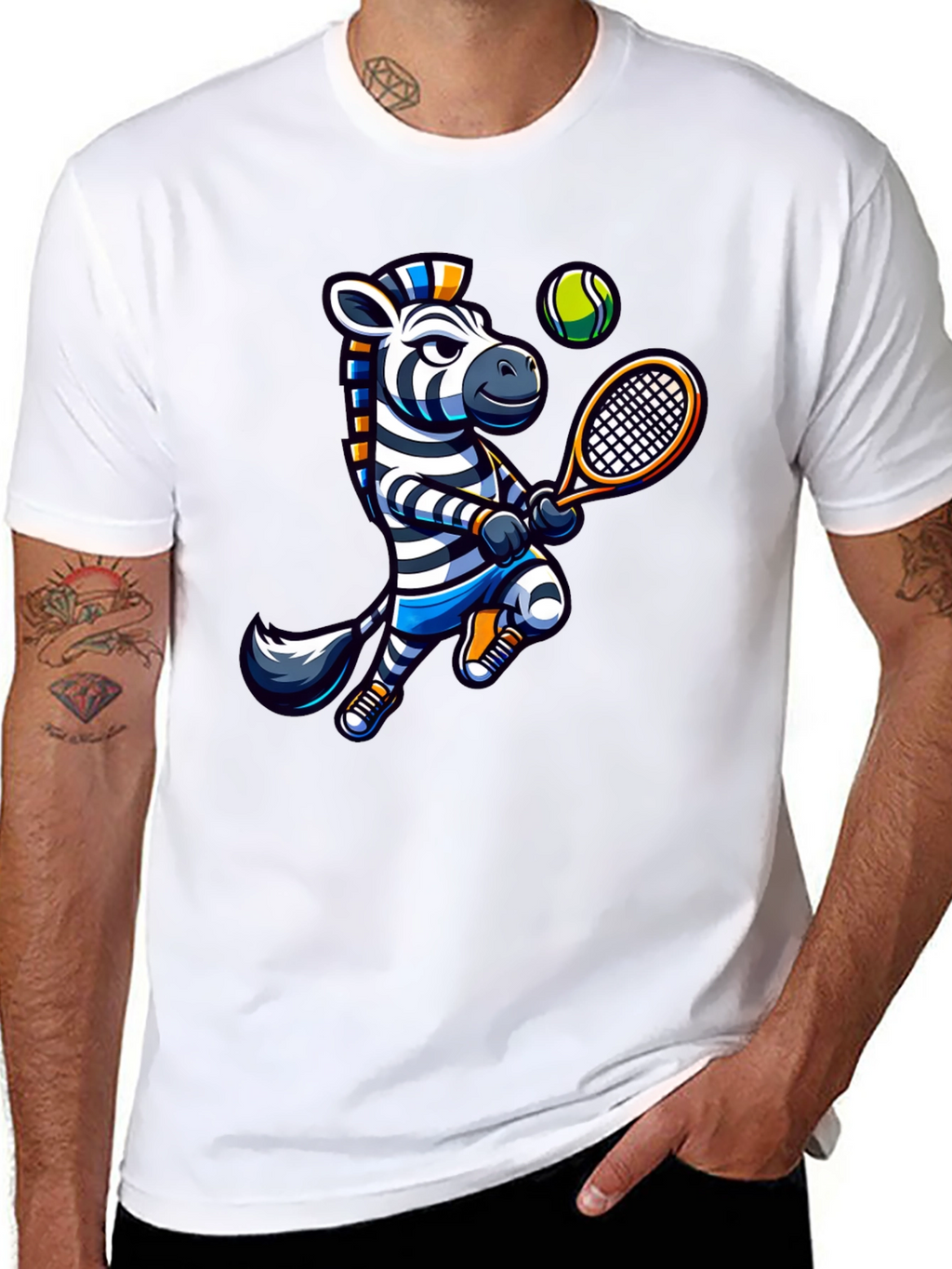Zebra Tennis Graphic T-Shirt - Fun Animal Design