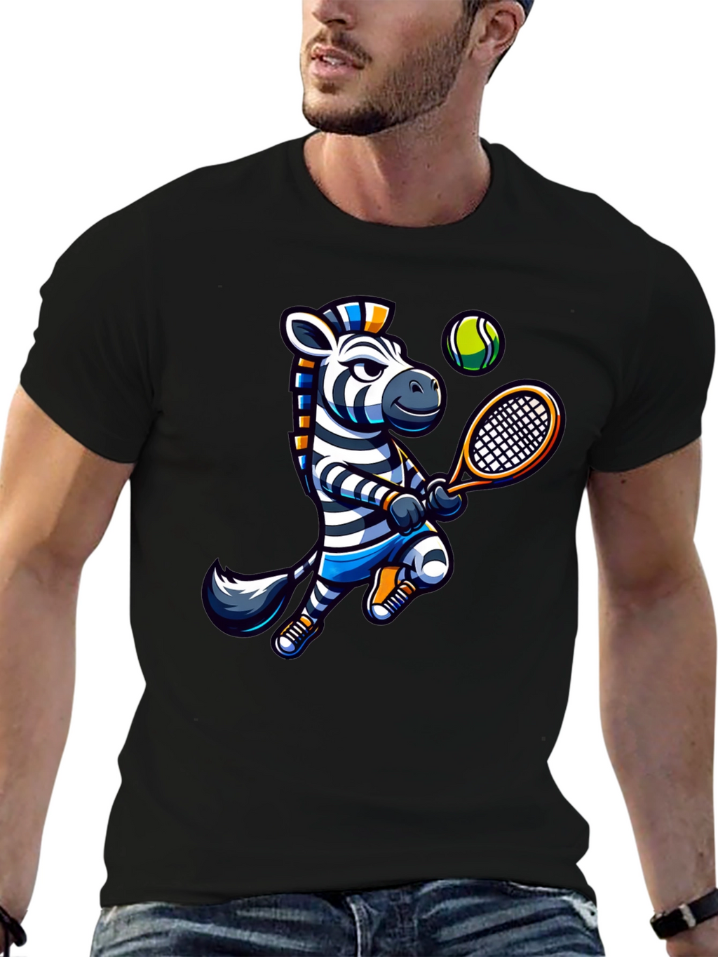 Zebra Tennis Graphic T-Shirt - Fun Animal Design