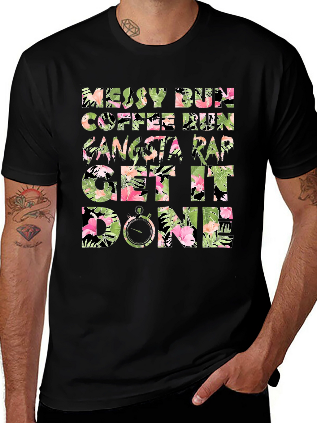 Floral Messy Bun Coffee Run Graphic Tee