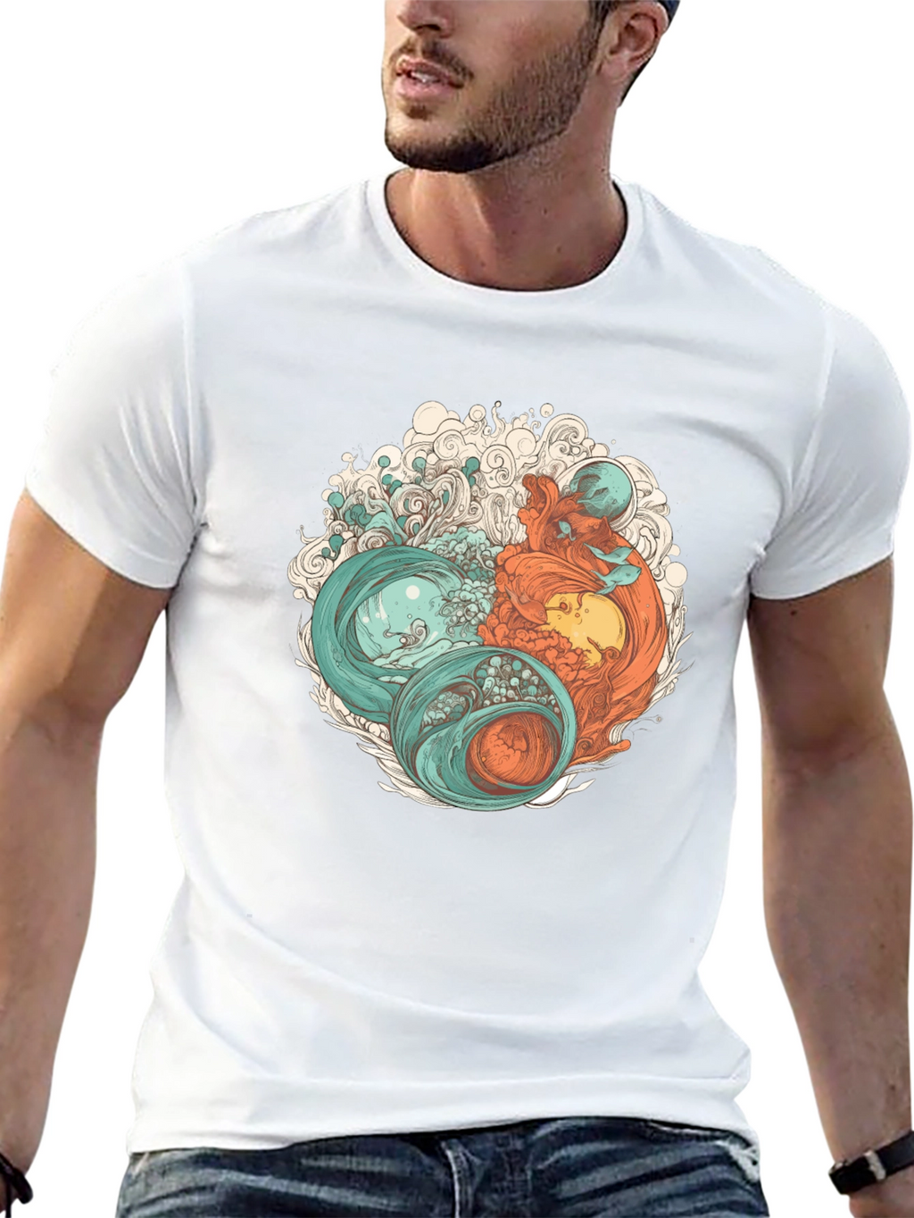 Yin Yang Sea Graphic Tee - Soft Cotton Blend