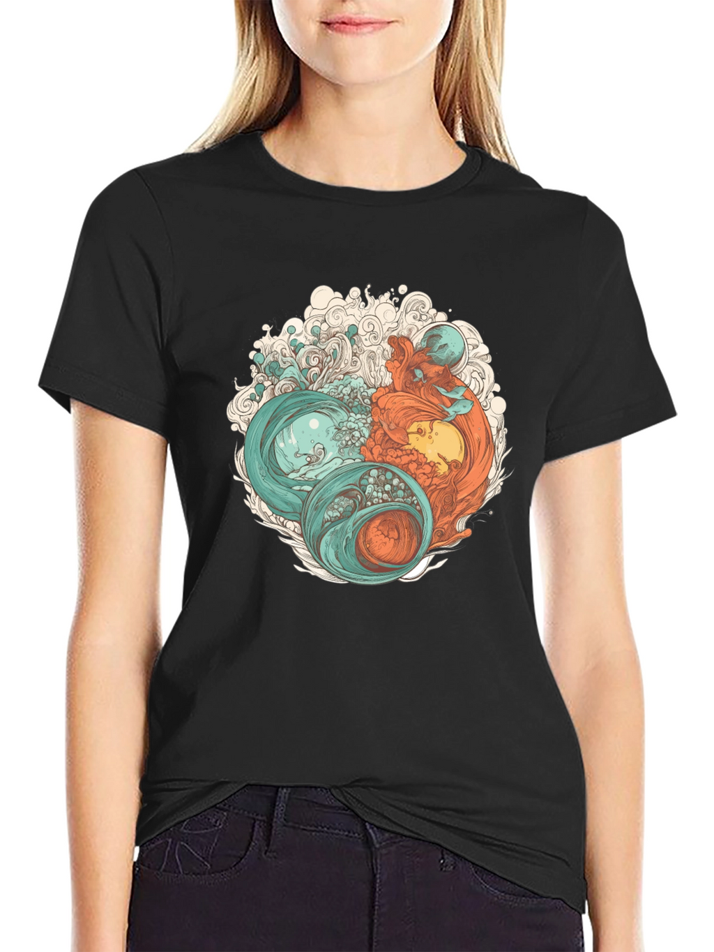 Yin Yang Sea Graphic Tee - Soft Cotton Blend