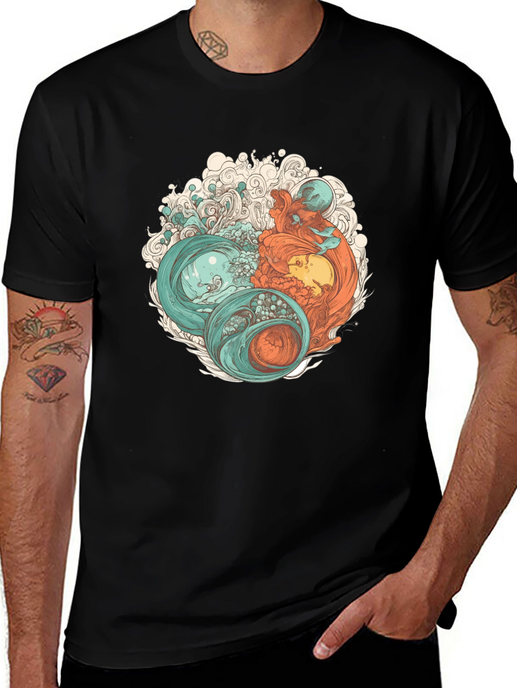 Yin Yang Sea Graphic Tee - Soft Cotton Blend