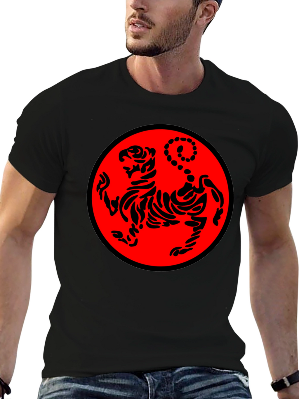 Black Karate Tiger Graphic T-Shirt