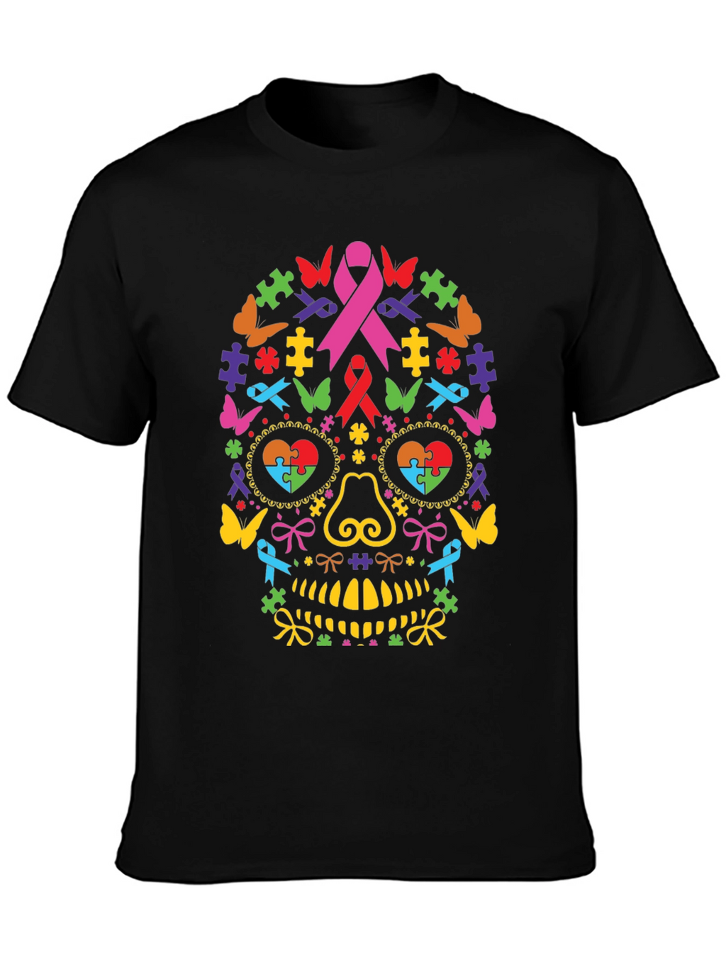 Autism Awareness Ribbon Sugar Skull Graphic Tee