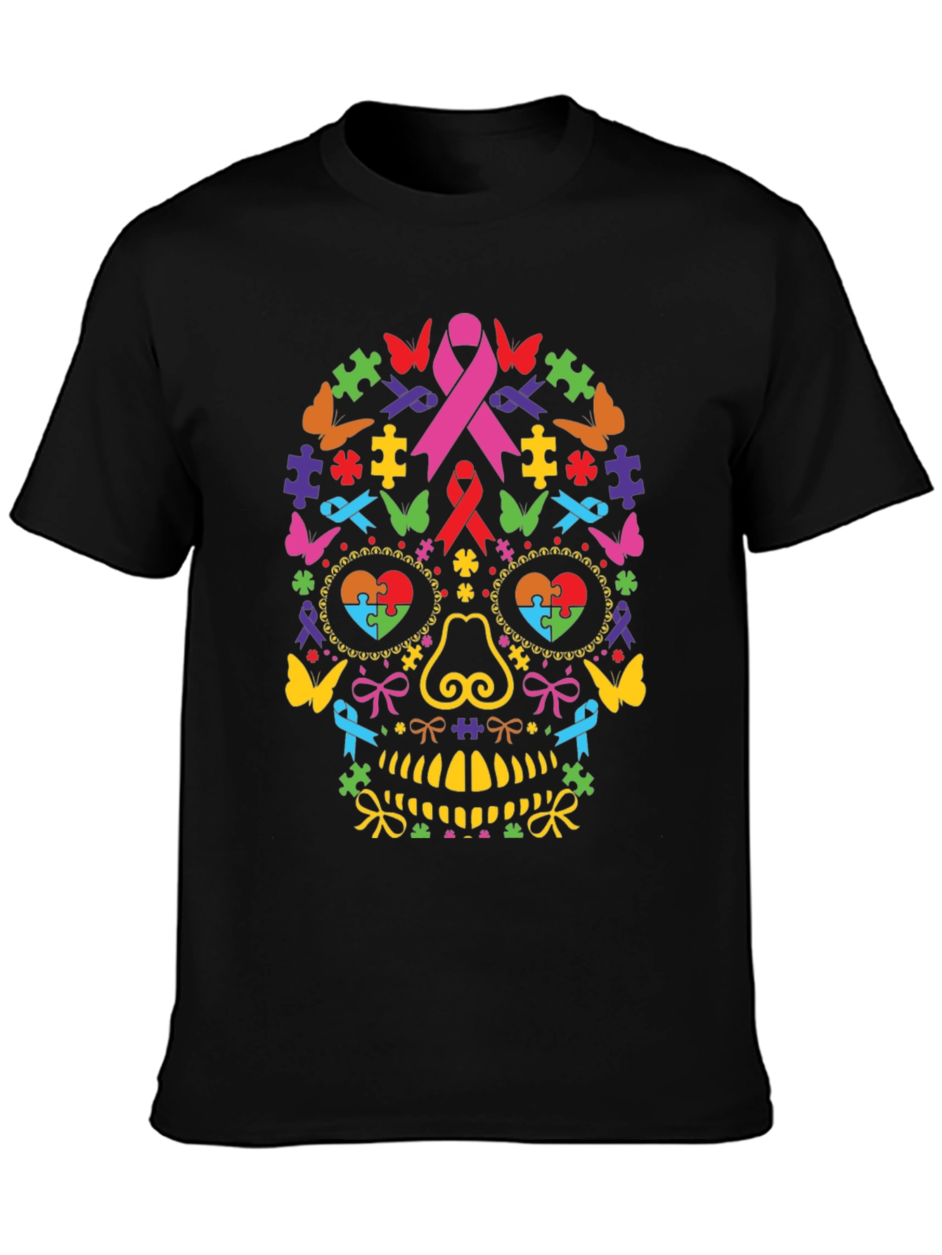 Autism Awareness Ribbon Sugar Skull Graphic Tee