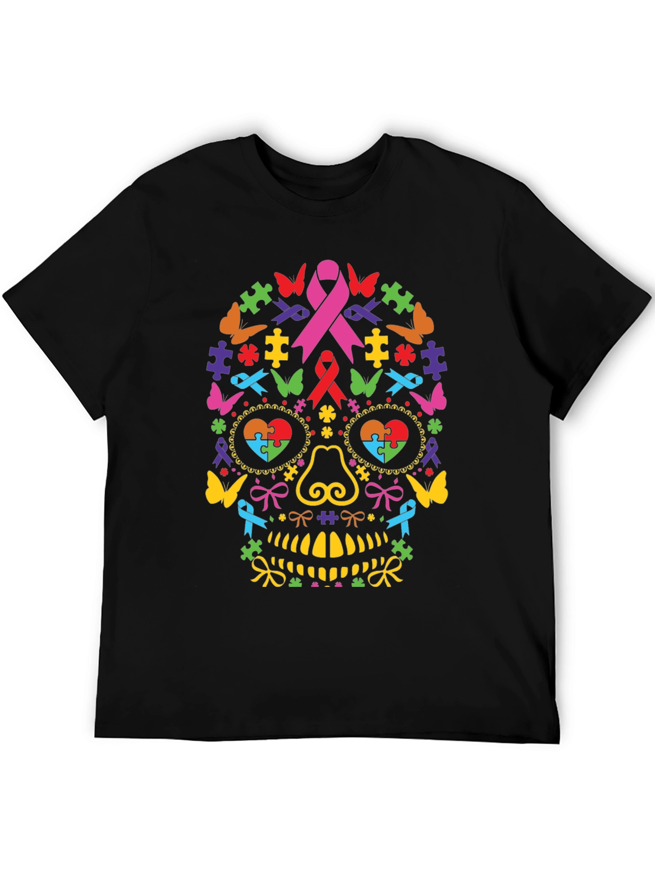Autism Awareness Ribbon Sugar Skull Graphic Tee