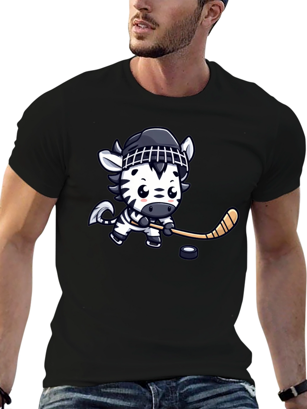 Zebra Hockey Player Graphic T-Shirt