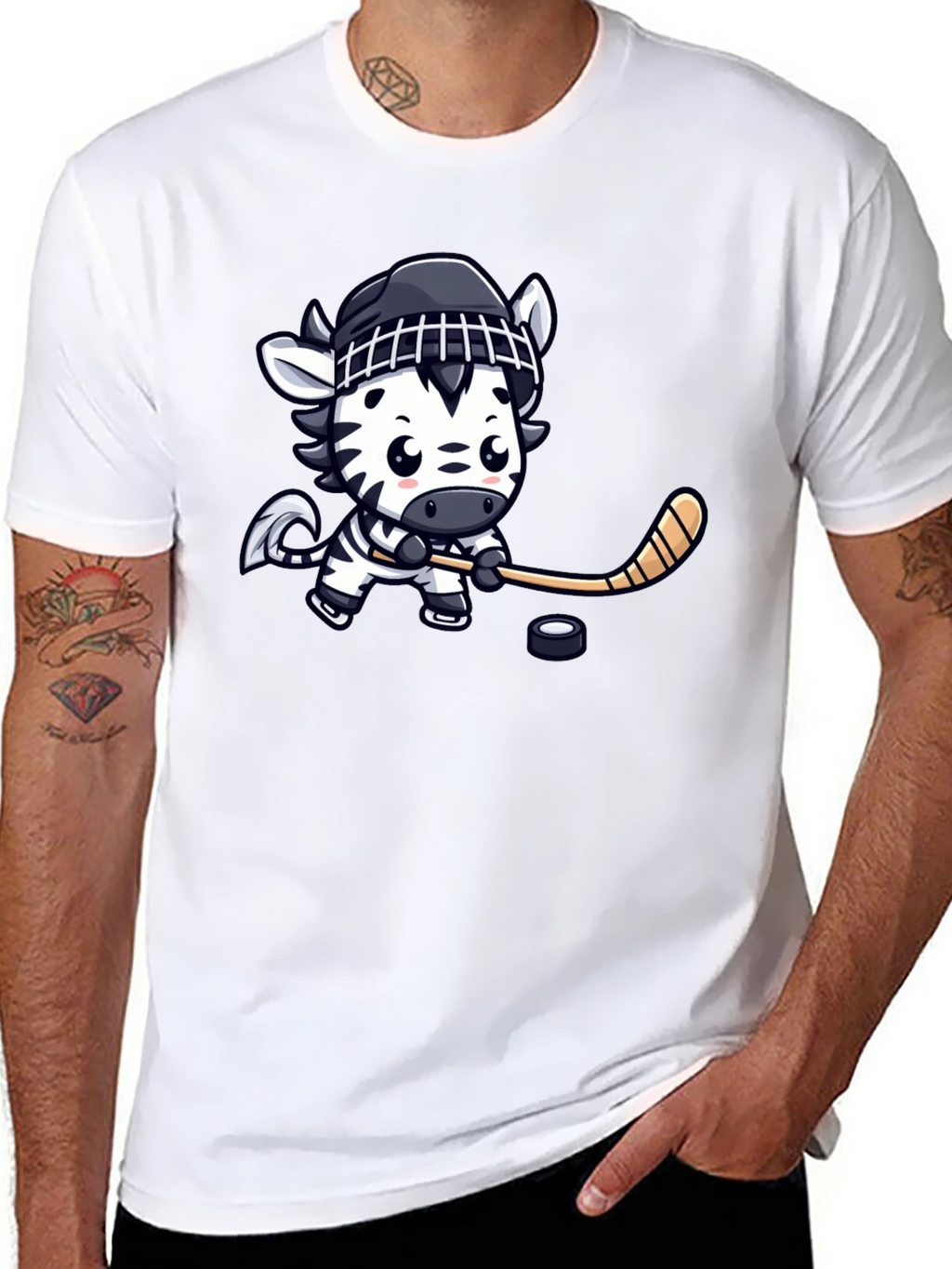 Zebra Hockey Player Graphic T-Shirt