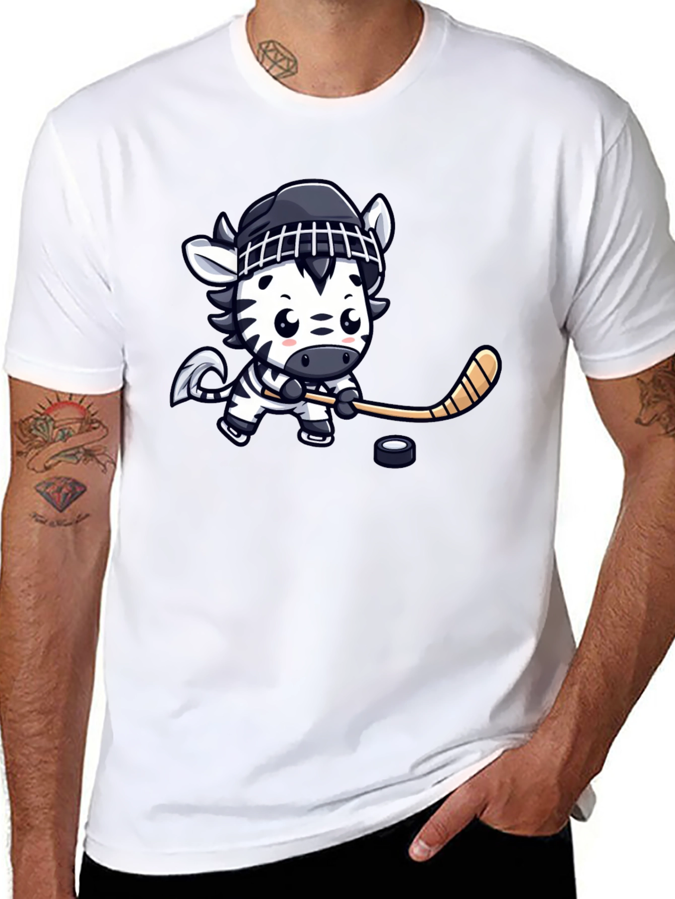 Zebra Hockey Player Graphic T-Shirt