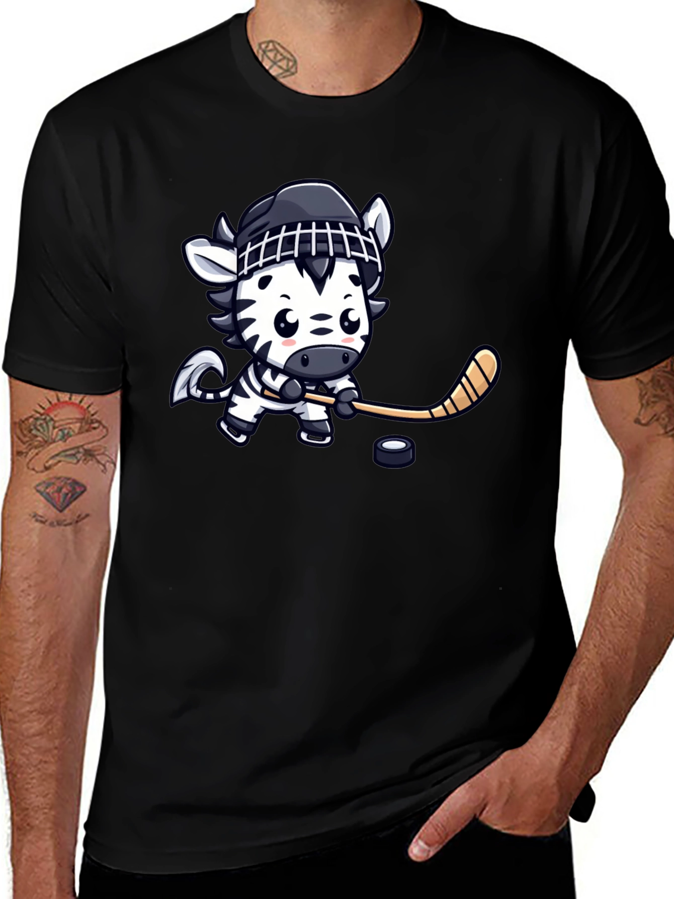 Zebra Hockey Player Graphic T-Shirt