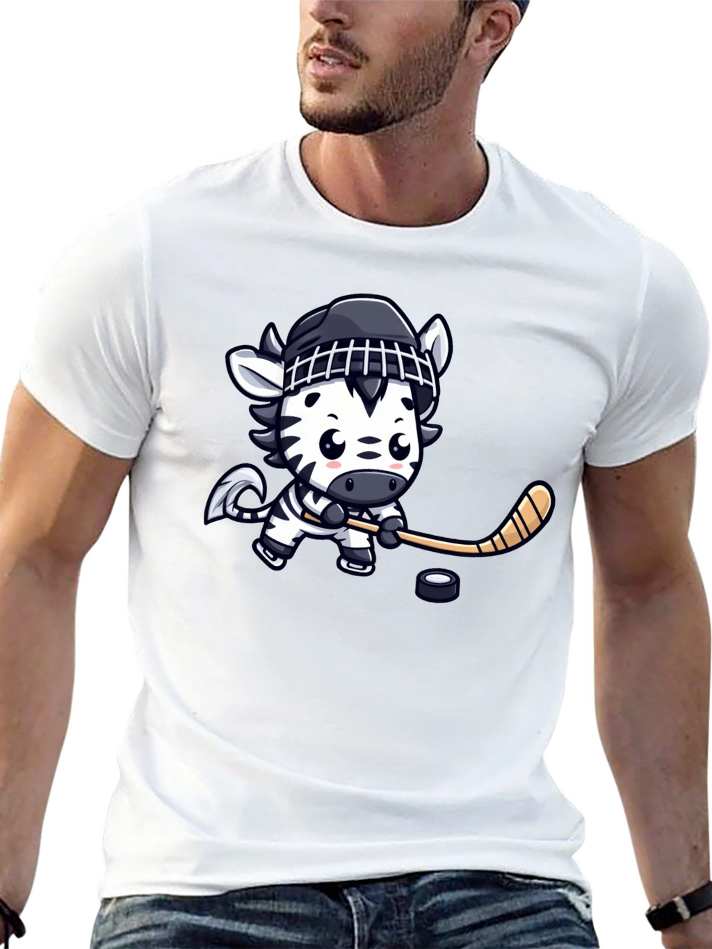 Zebra Hockey Player Graphic T-Shirt