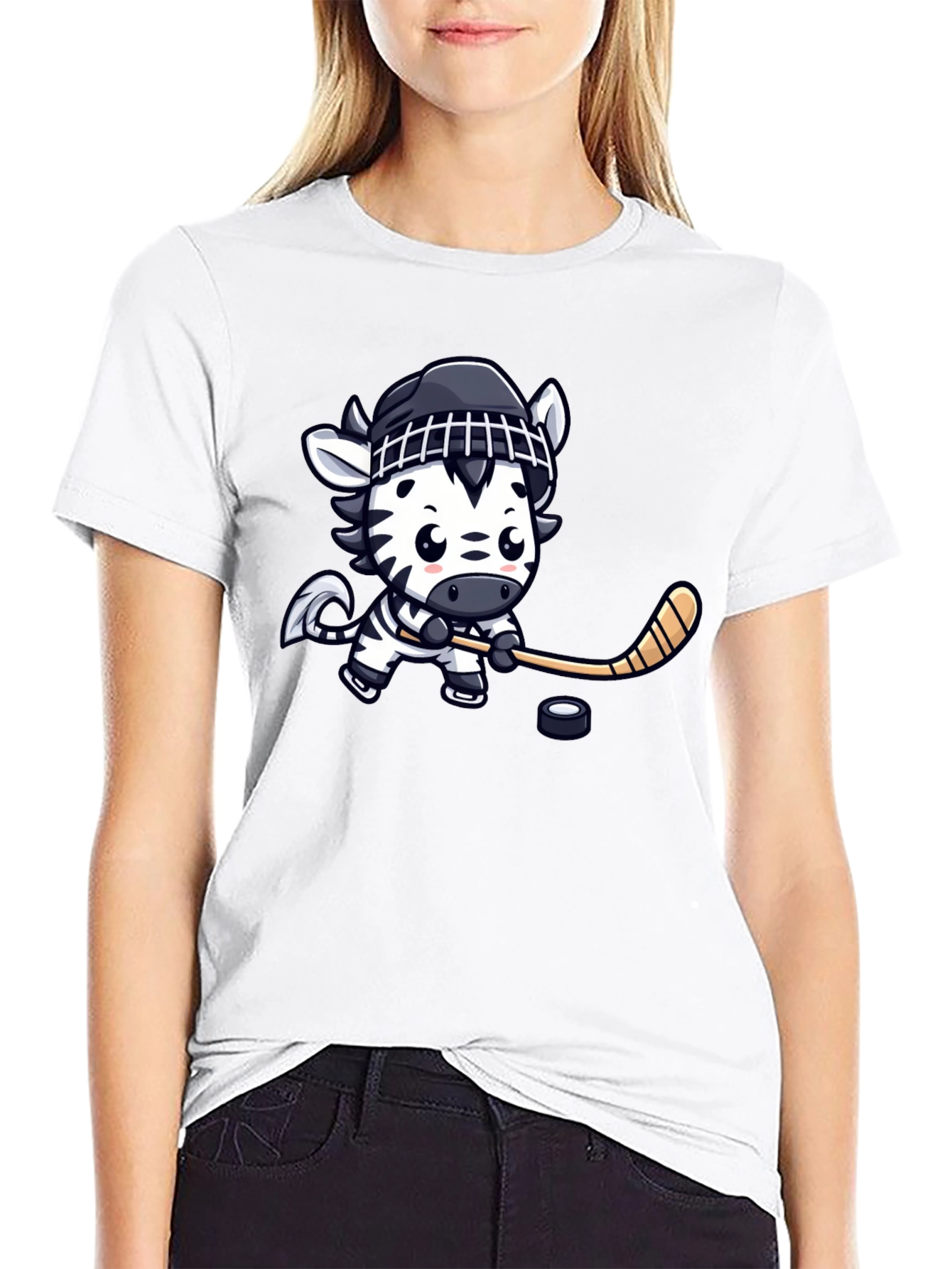 Zebra Hockey Player Graphic T-Shirt