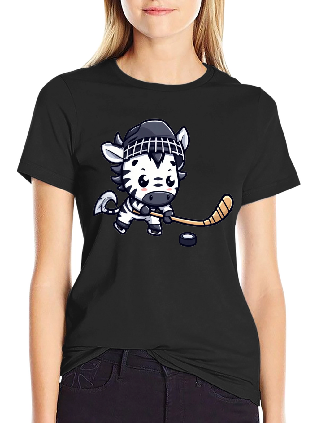 Zebra Hockey Player Graphic T-Shirt