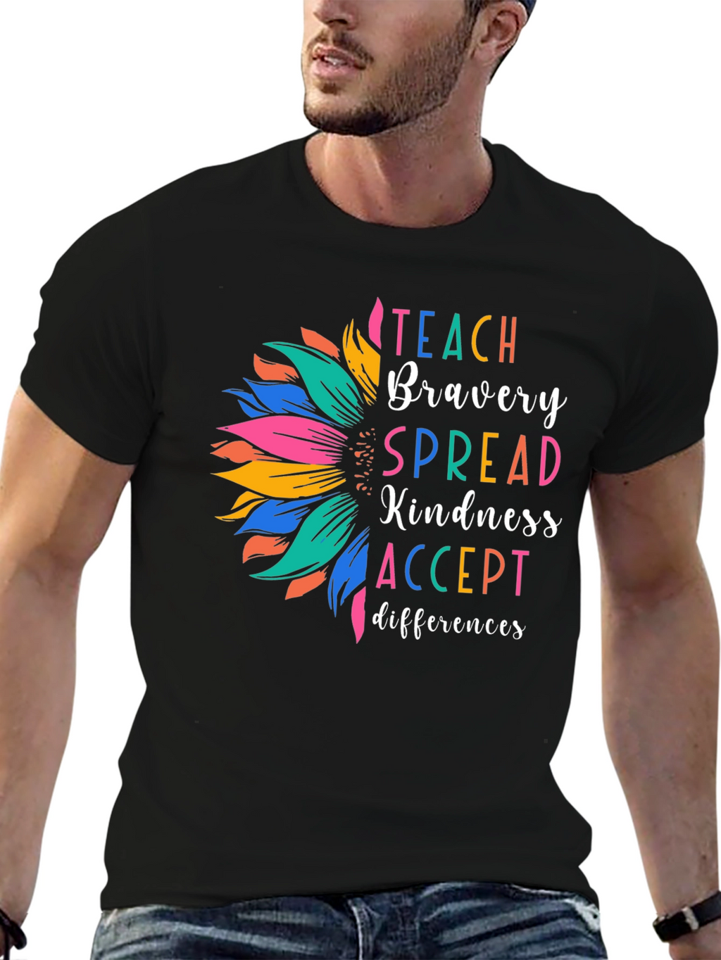 Inspirational Teach Bravery Sunflower Graphic Tee