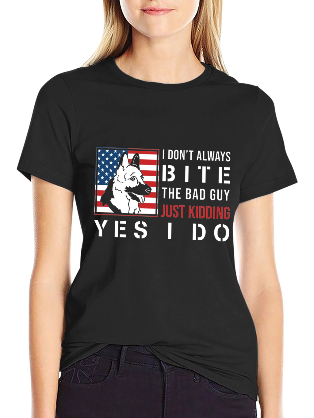 Funny Dog Bite T-Shirt - American Flag Design