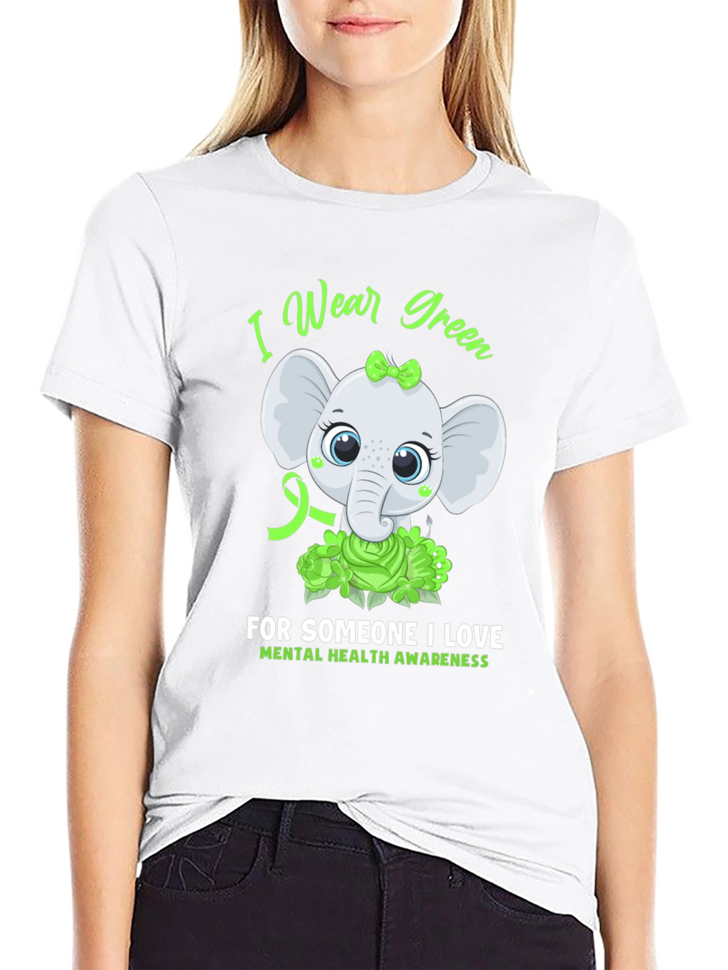 Mental Health Awareness Elephant T-Shirt - Wear Green