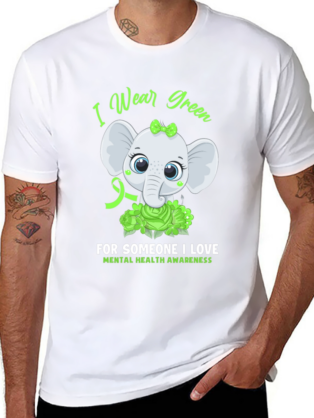 Mental Health Awareness Elephant T-Shirt - Wear Green