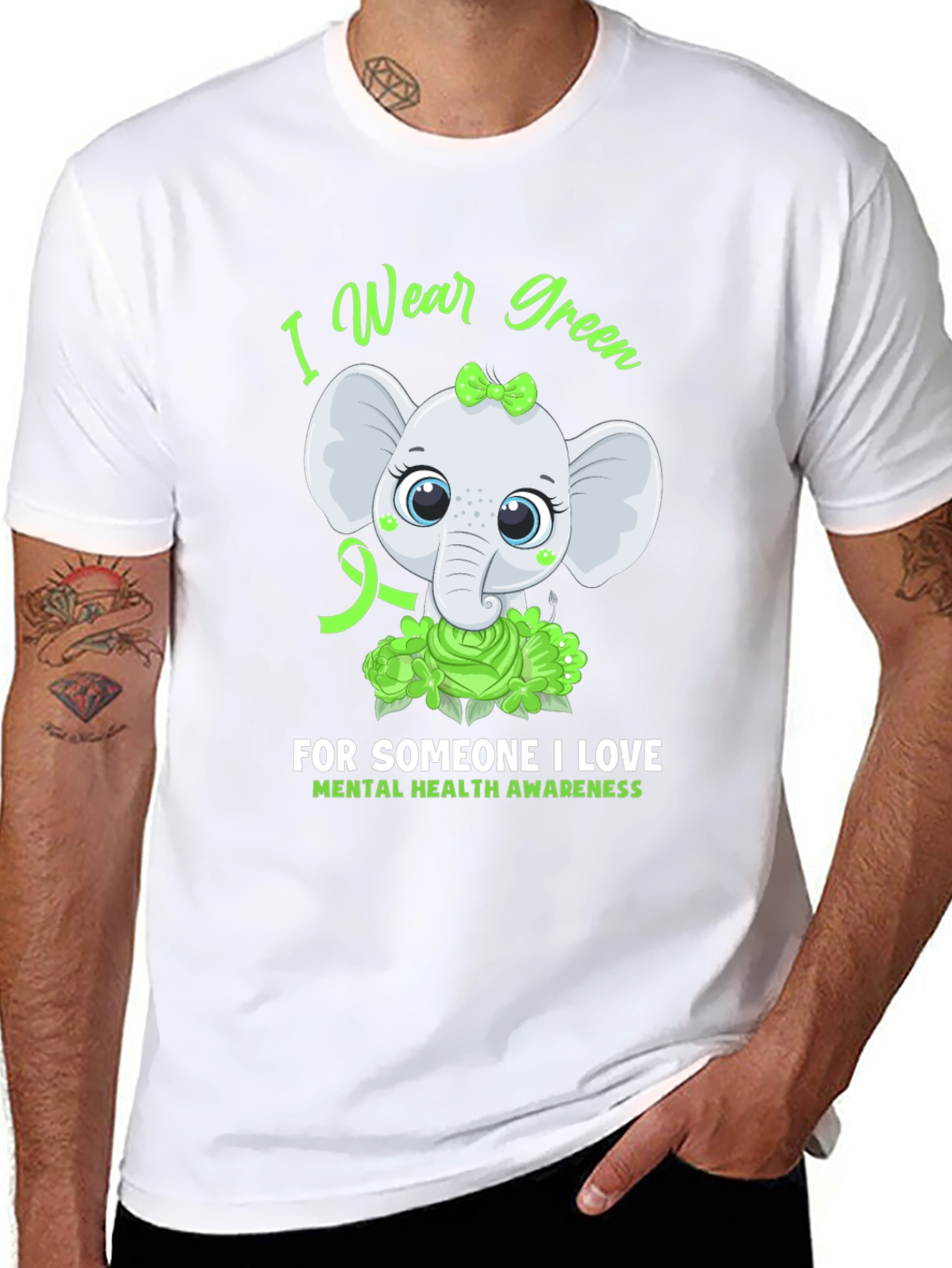 Mental Health Awareness Elephant T-Shirt - Wear Green