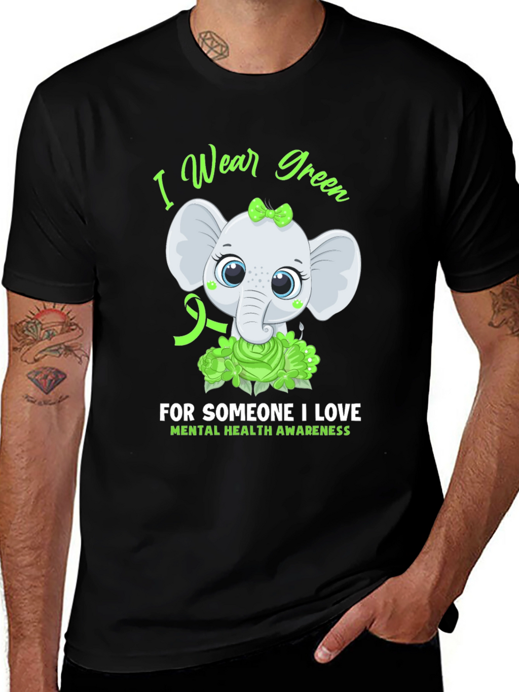 Mental Health Awareness Elephant T-Shirt - Wear Green