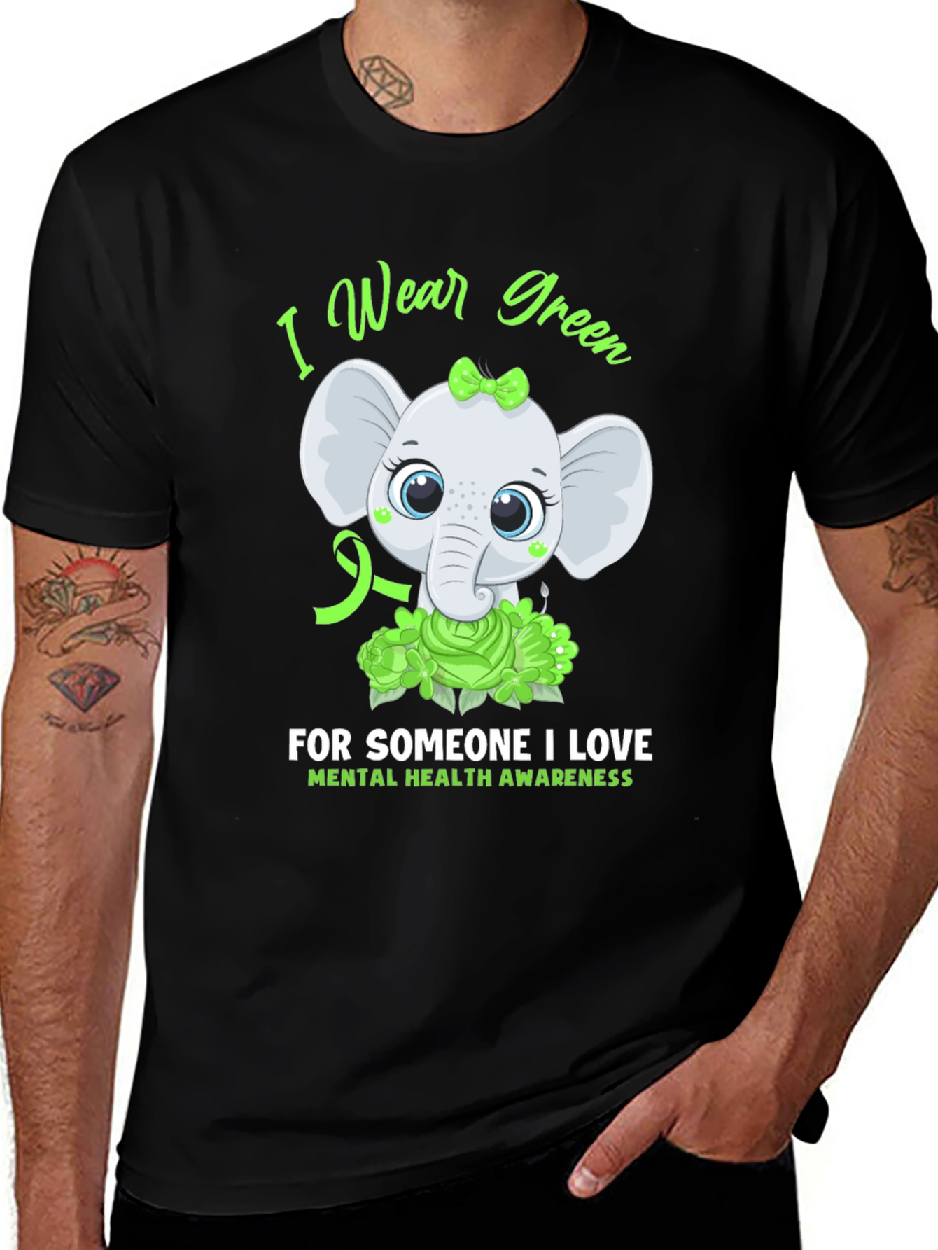 Mental Health Awareness Elephant T-Shirt - Wear Green