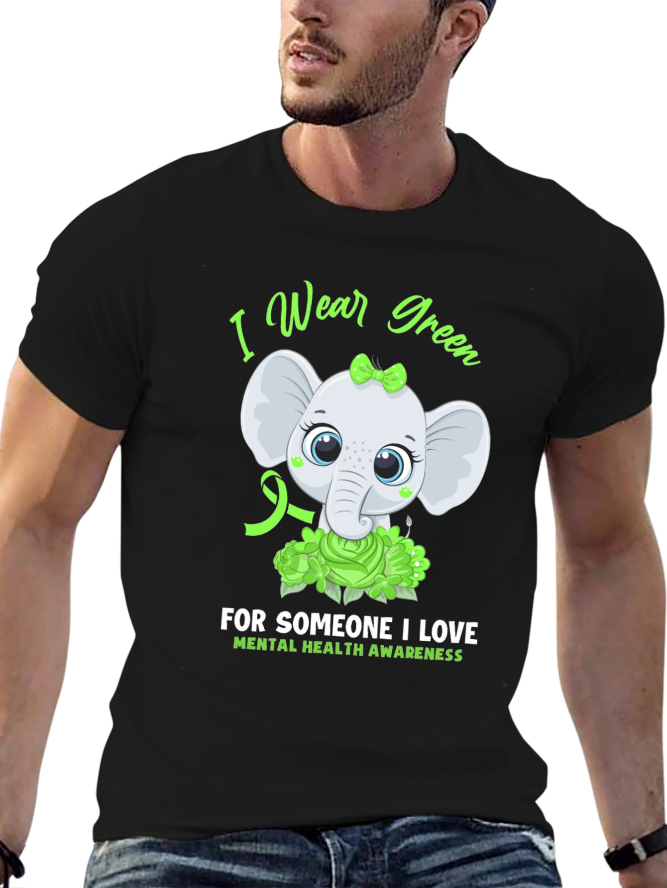Mental Health Awareness Elephant T-Shirt - Wear Green
