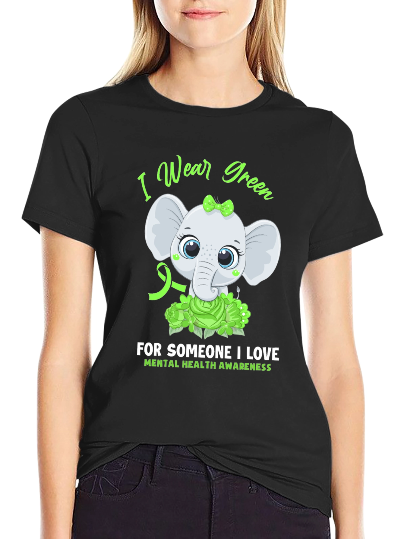Mental Health Awareness Elephant T-Shirt - Wear Green