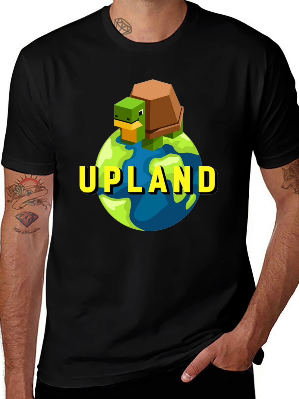 Upland Turtle Earth Graphic Tee - Black Cotton T-Shirt