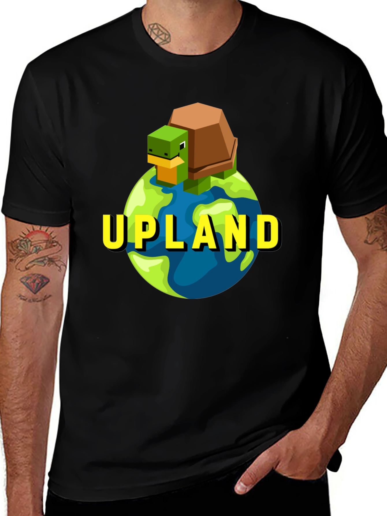 Upland Turtle Earth Graphic Tee - Black Cotton T-Shirt