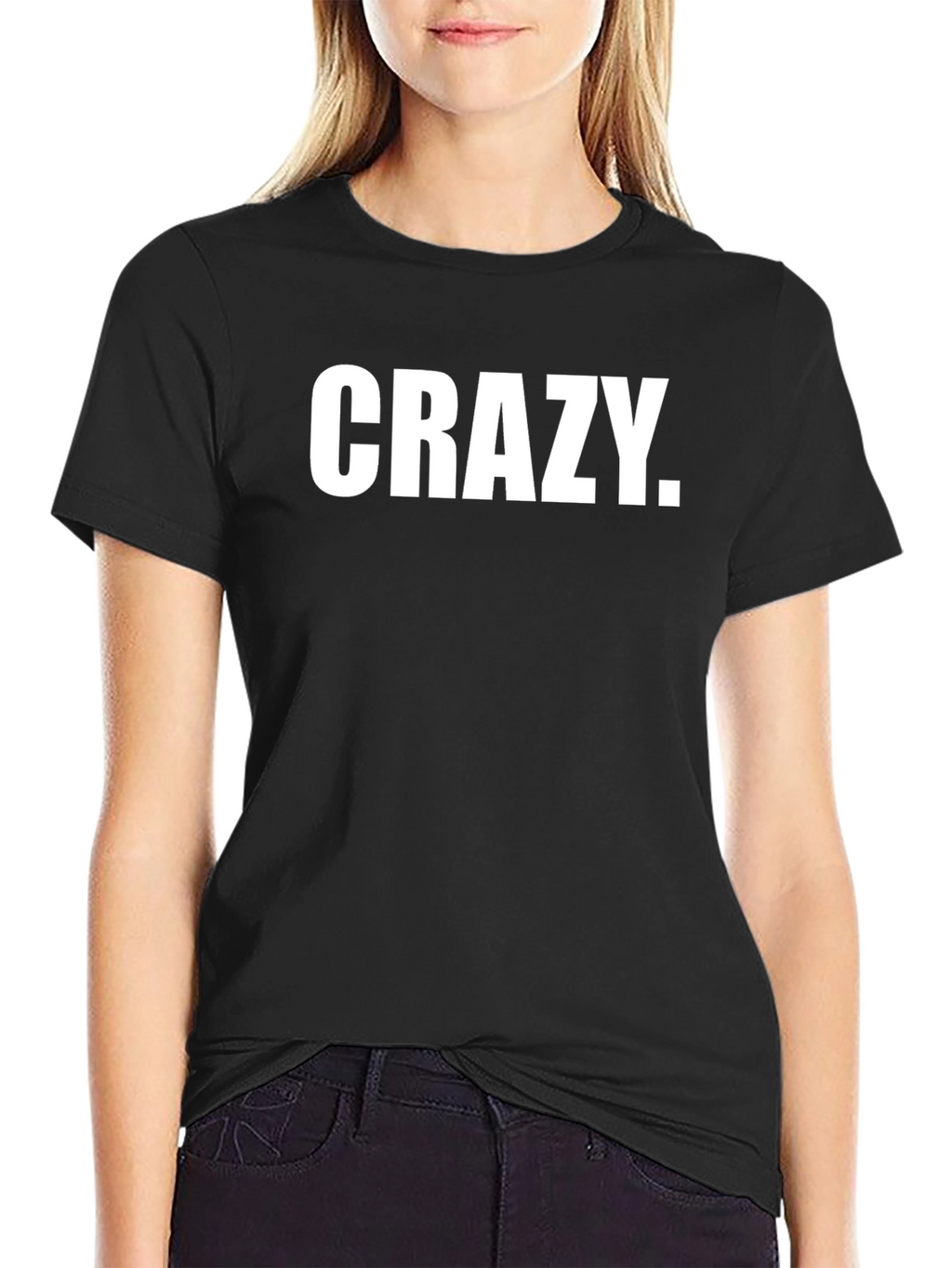 Crazy Graphic Print T-Shirt - Black Crew Neck Tee