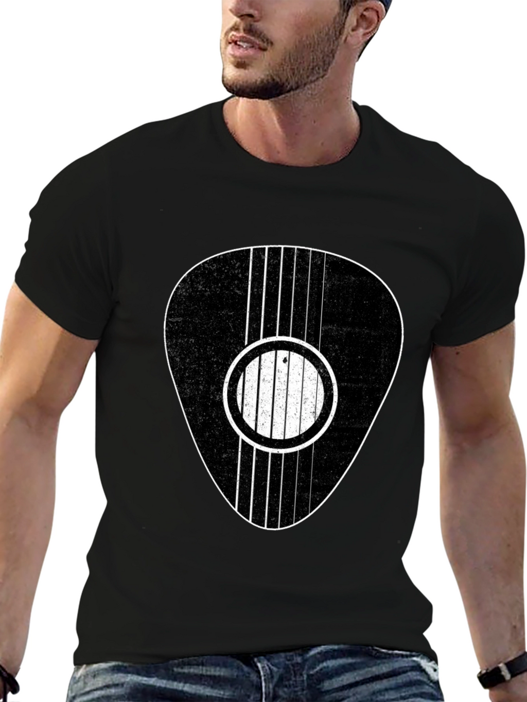 Guitar Pick Graphic Tee - Black Cotton