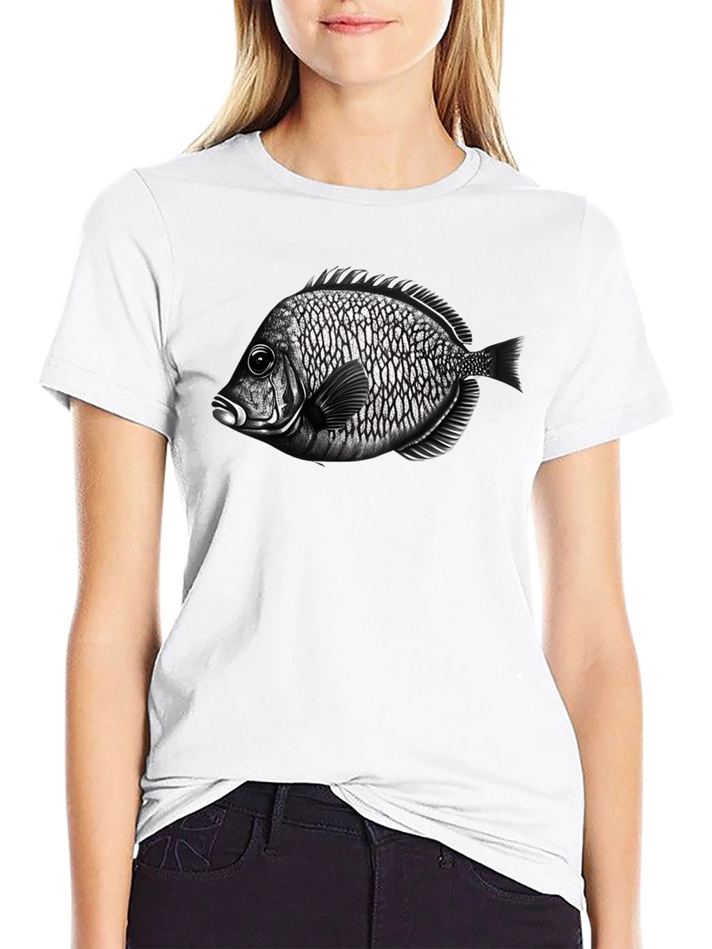 Black T-Shirt with Fish Graphic