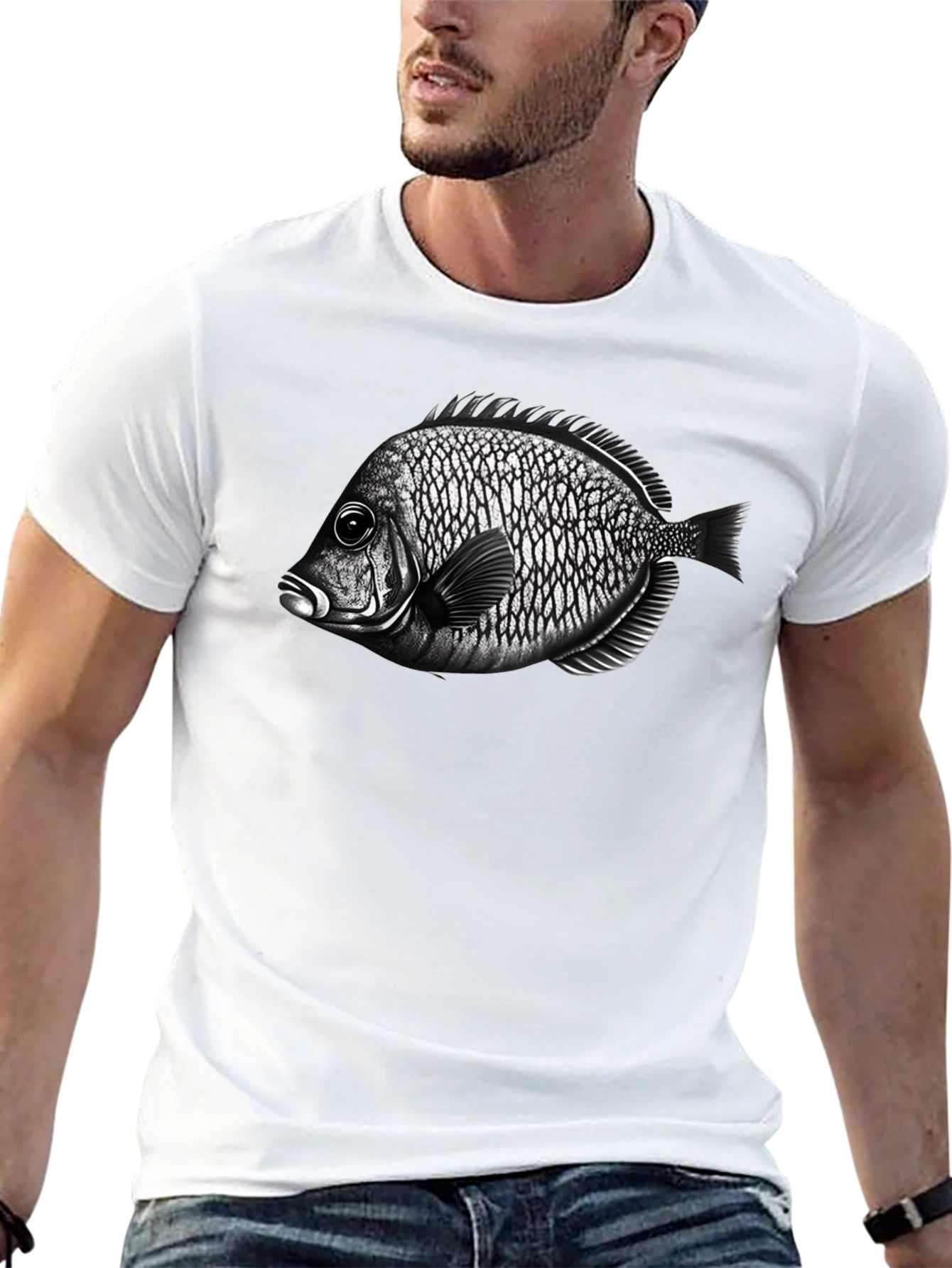 Black T-Shirt with Fish Graphic