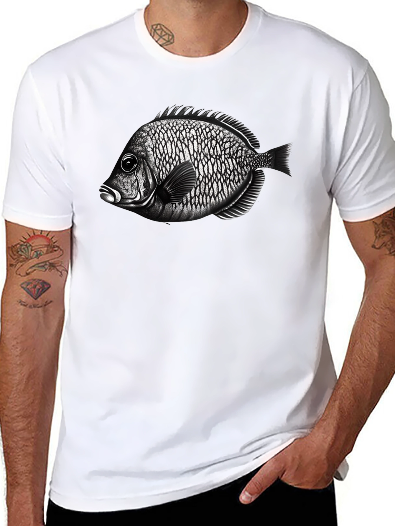 Black T-Shirt with Fish Graphic