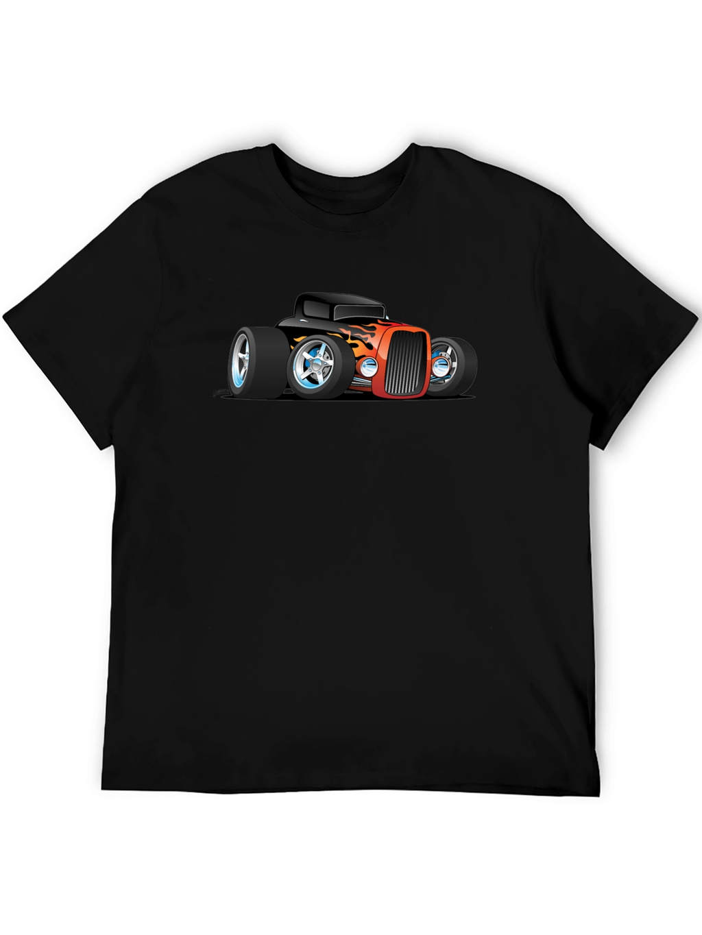 Cartoon Hot Rod Car Graphic Black T-Shirt