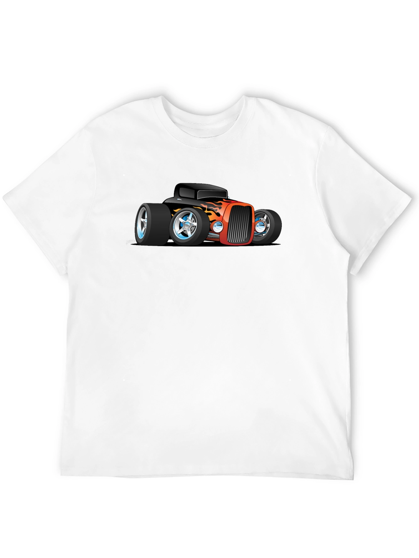 Cartoon Hot Rod Car Graphic Black T-Shirt