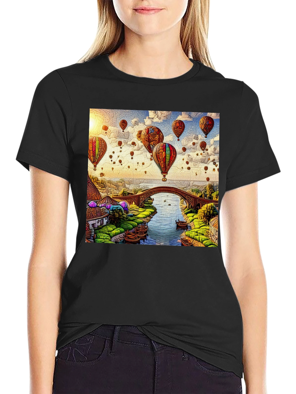 Balloon Bridge Graphic Tee - Artistic Mens T-Shirt