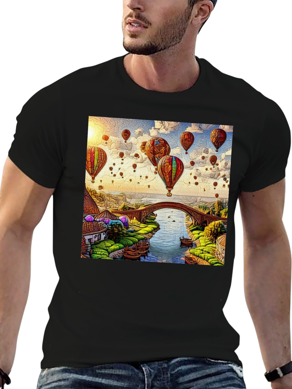 Balloon Bridge Graphic Tee - Artistic Mens T-Shirt
