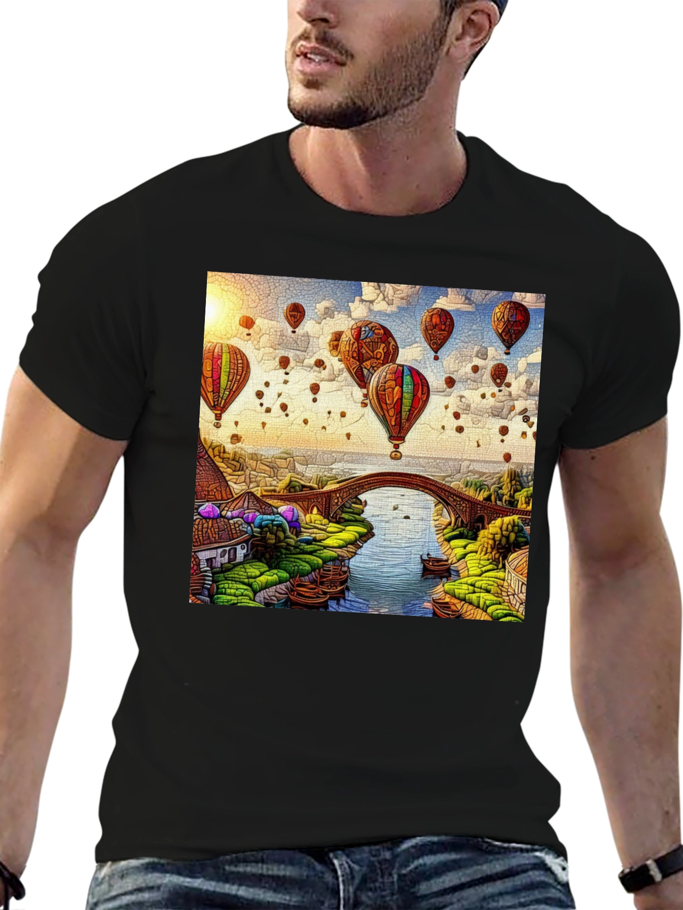 Balloon Bridge Graphic Tee - Artistic Mens T-Shirt