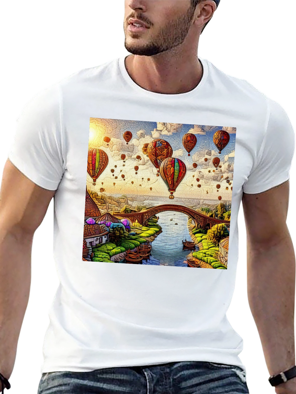 Balloon Bridge Graphic Tee - Artistic Mens T-Shirt