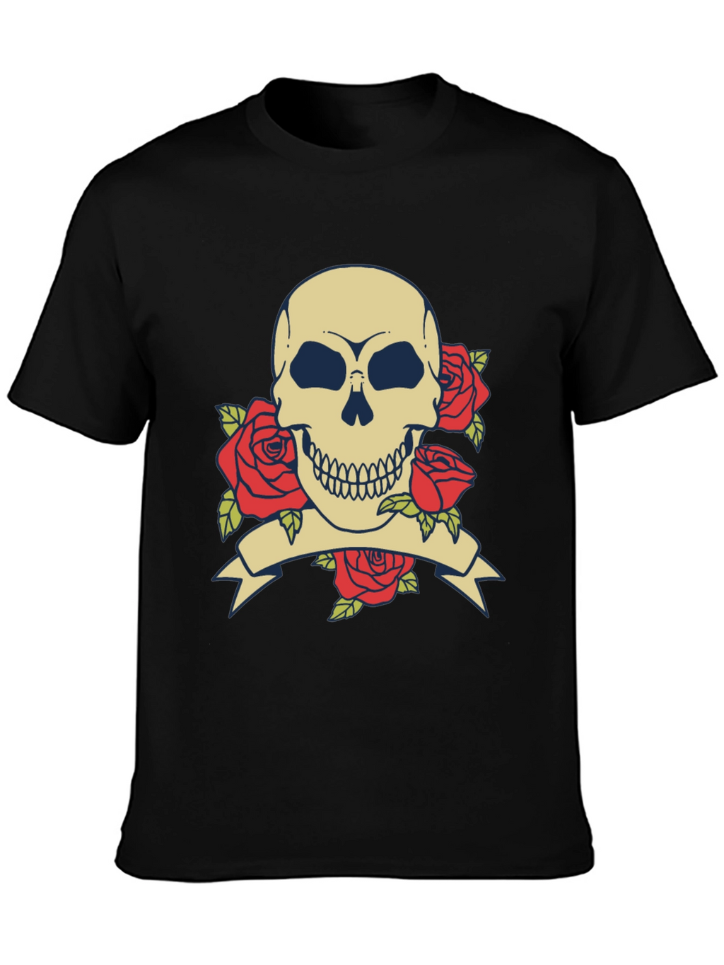Skull & Roses Graphic Tee - Black Cotton T-Shirt