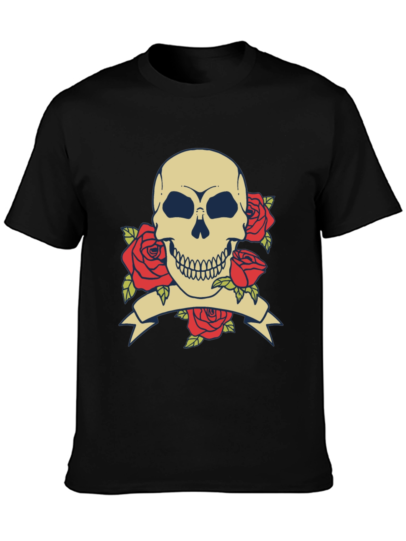 Skull & Roses Graphic Tee - Black Cotton T-Shirt