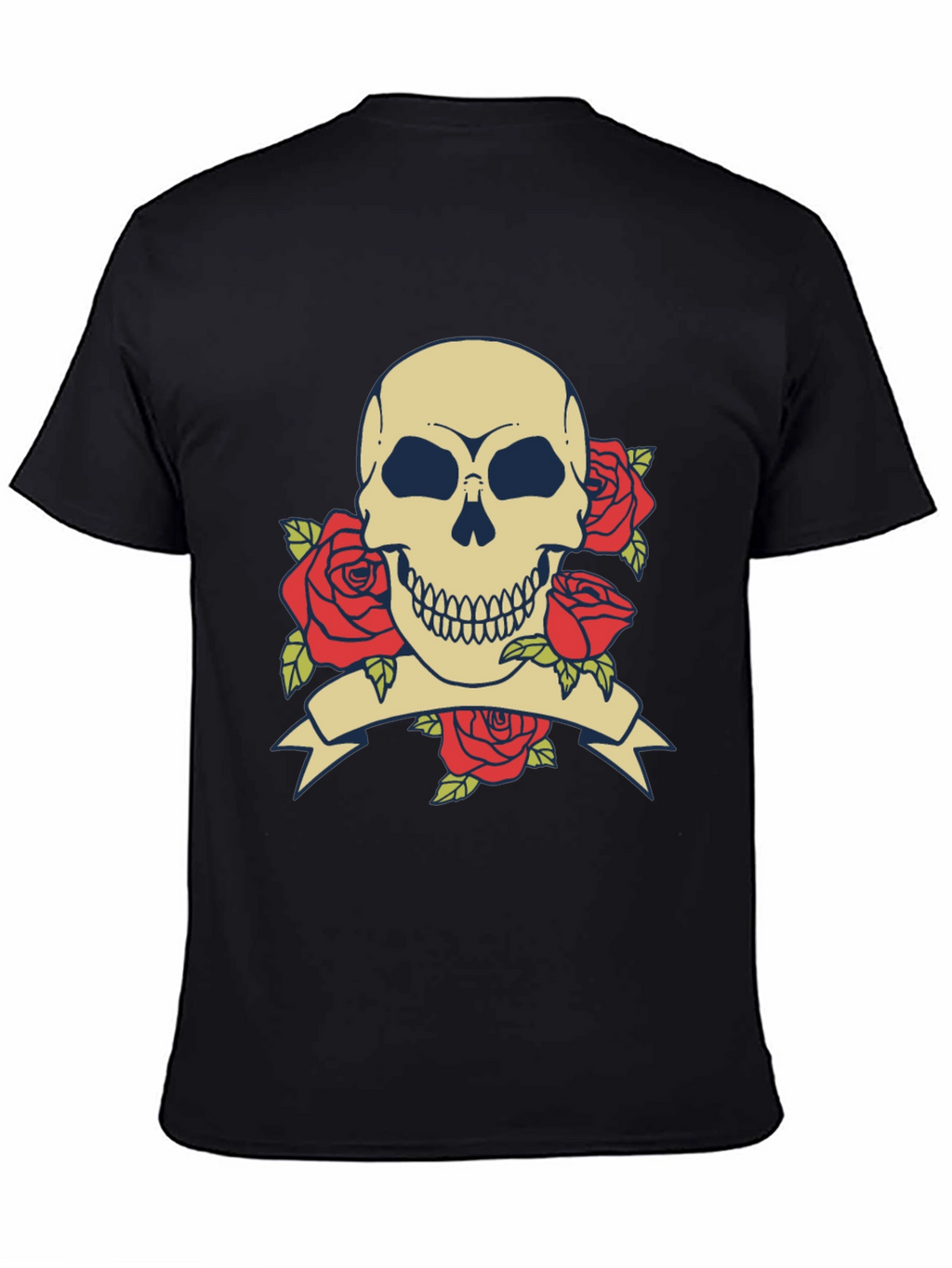 Skull & Roses Graphic Tee - Black Cotton T-Shirt