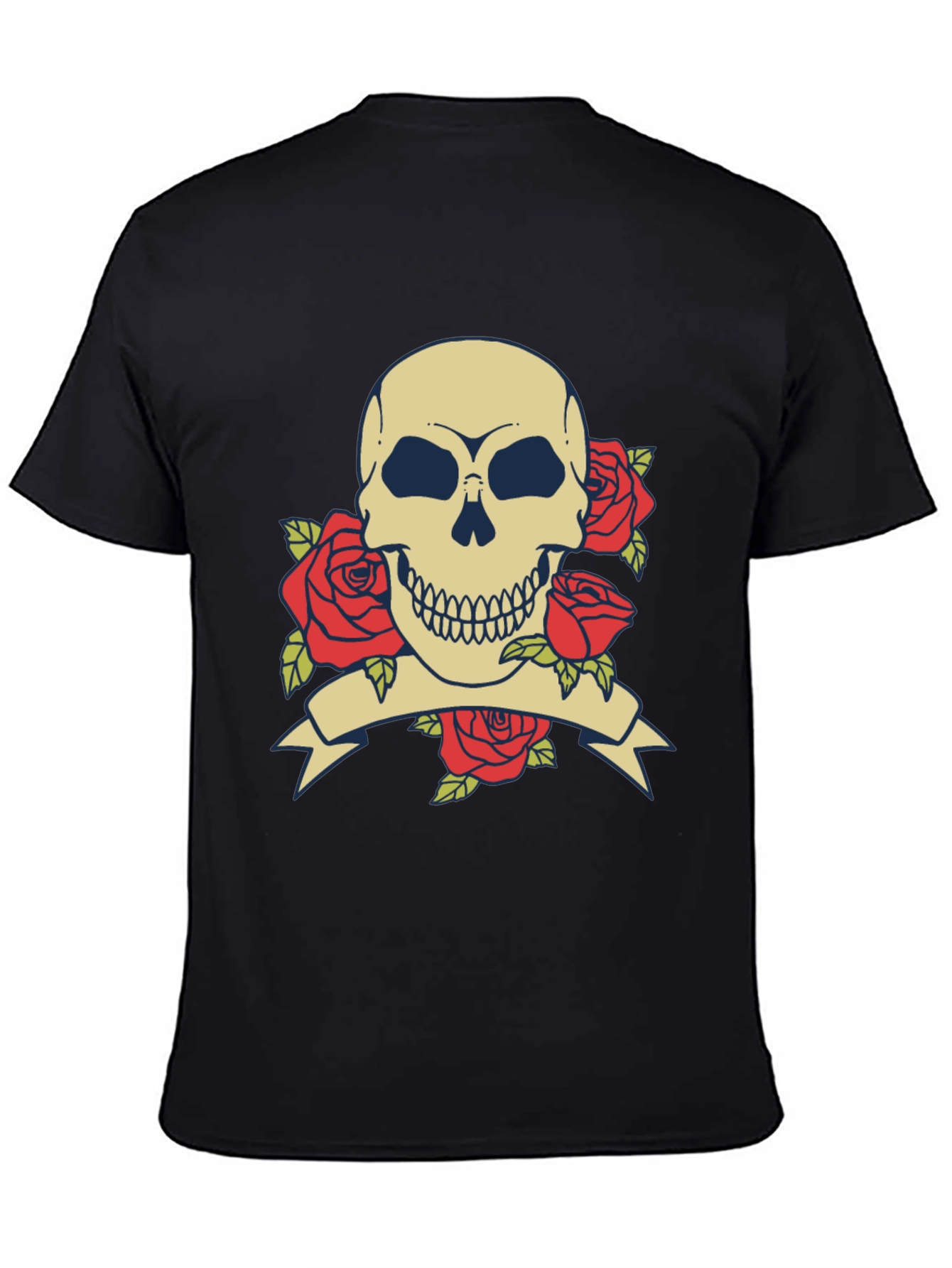 Skull & Roses Graphic Tee - Black Cotton T-Shirt