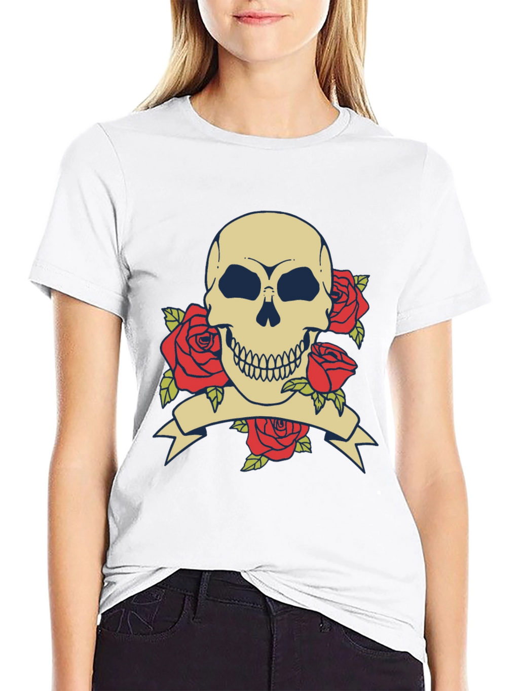 Skull & Roses Graphic Tee - Black Cotton T-Shirt
